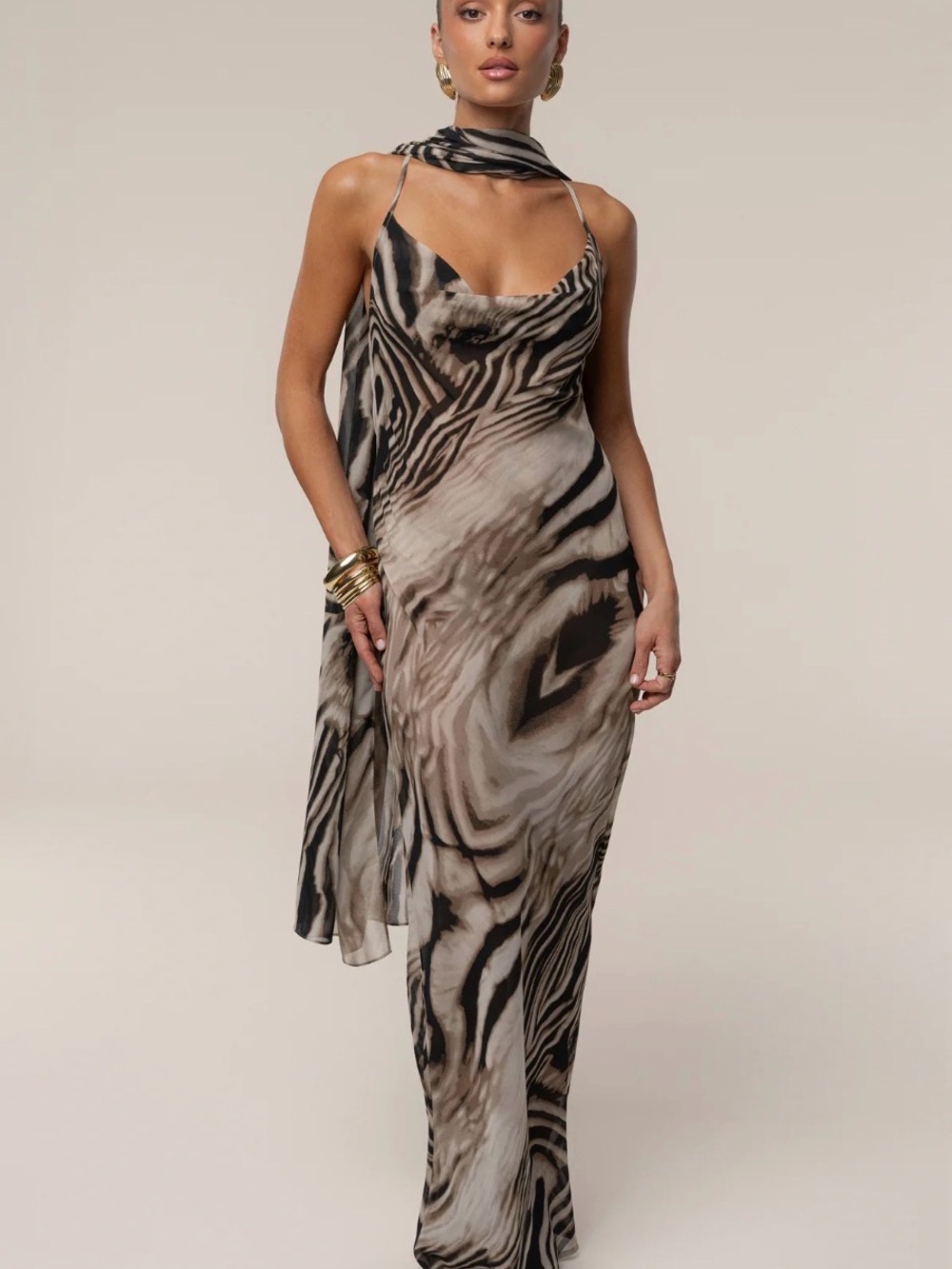 JLUX LABEL Women’s Brown Zebra-Print Silk Scarf Wrap